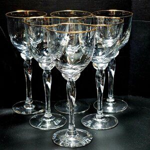6 Lenox Unity Gold Wine Glasses 7.5" USA crystal goblets twisted stem marked 198